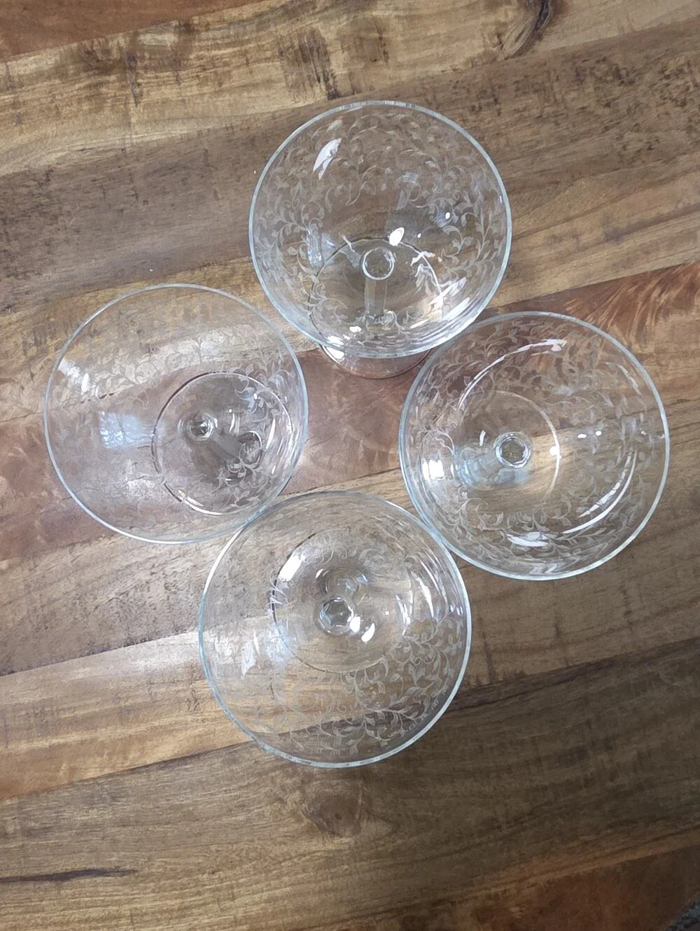 Vintage Etched Champagne Coupe Glasses Set of 4